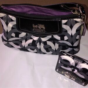Coach Black and White Geometric Clutch bag and wallet set